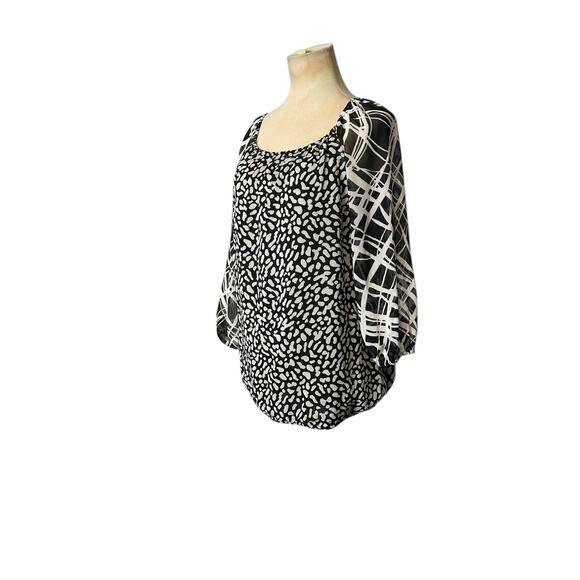 Ann Taylor black white print 3/4 sleeves tunic blouse size Small - Picture 7 of 13